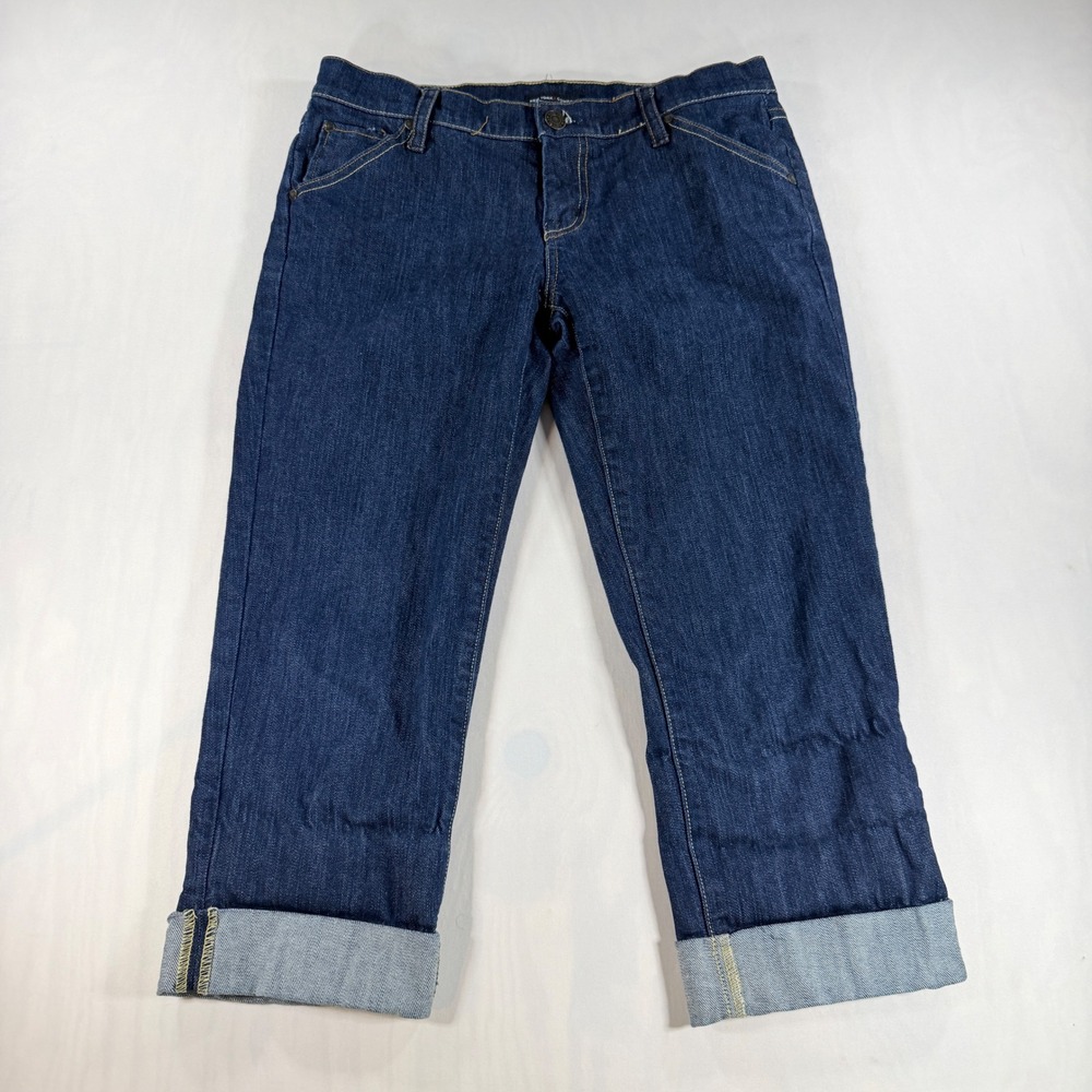 New York & Company Capri Jeans Women 6 Blue Dark Wash Cuffed Stretch Denim